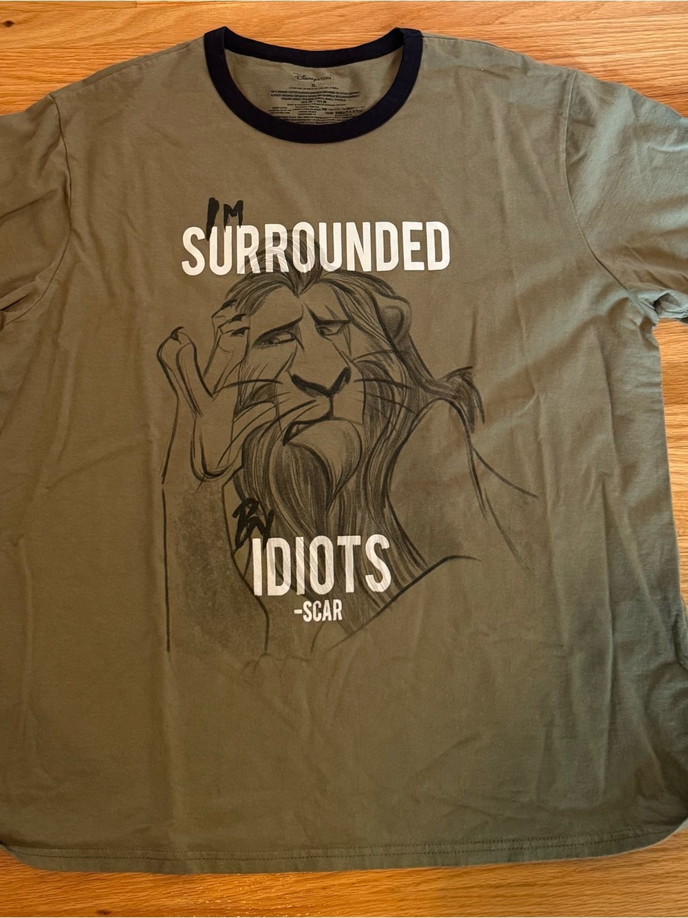 Disney Olive Green Scar Graphic Ringer Tee with Black Neck